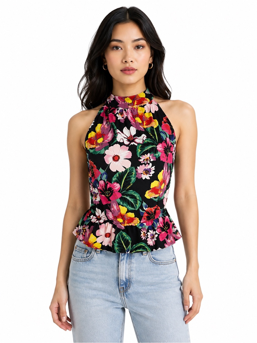 Suzy Shier Floral Halter Neck Peplum Blouse BNWT Size Small